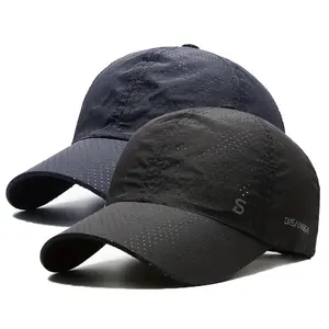 2pcs Unisex Quick-Dry Breathable Baseball Caps with Ventilation Holes & Wide Brim Sun Protection, Adjustable Polyester Perforated Design for Outdoor Sports, Running, Casual Wear (Dark Blue & Black), Adjustable Baseball Cap, Outdoor Accessories