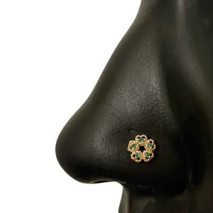Mini Jade Flower Nose Stud in Surgical Steel 20 Gauge L-Shape 7mm x 4mm Hypoallergenic with Case and Pouch