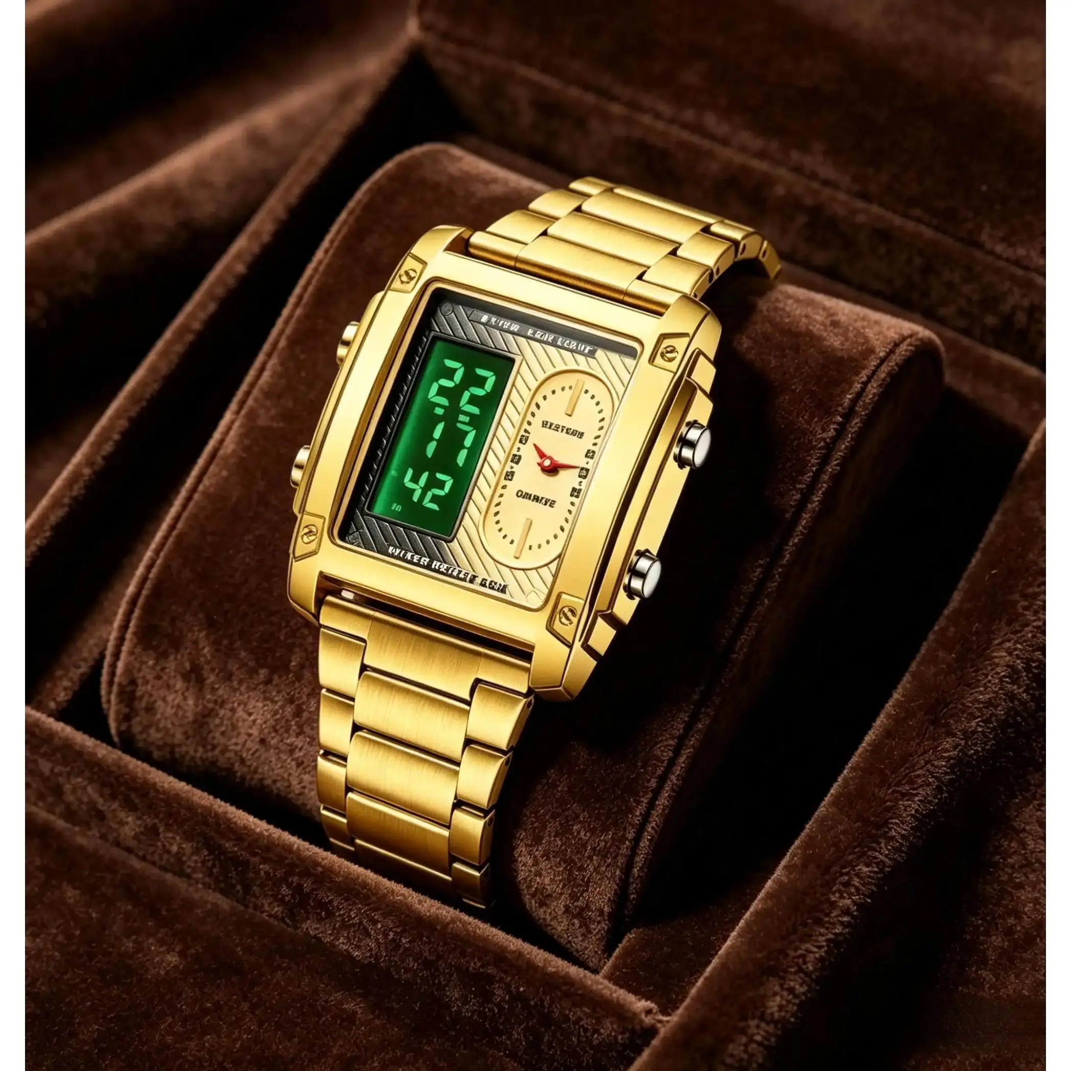 Men's Square Designed Dual-Movement Watch with Luminous & Water Resistance