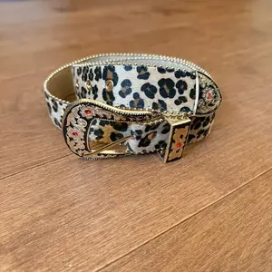 Leopard Print Belt with Gold Buckle and Red Accents for Streetwear Punk Hip Hop Fashion