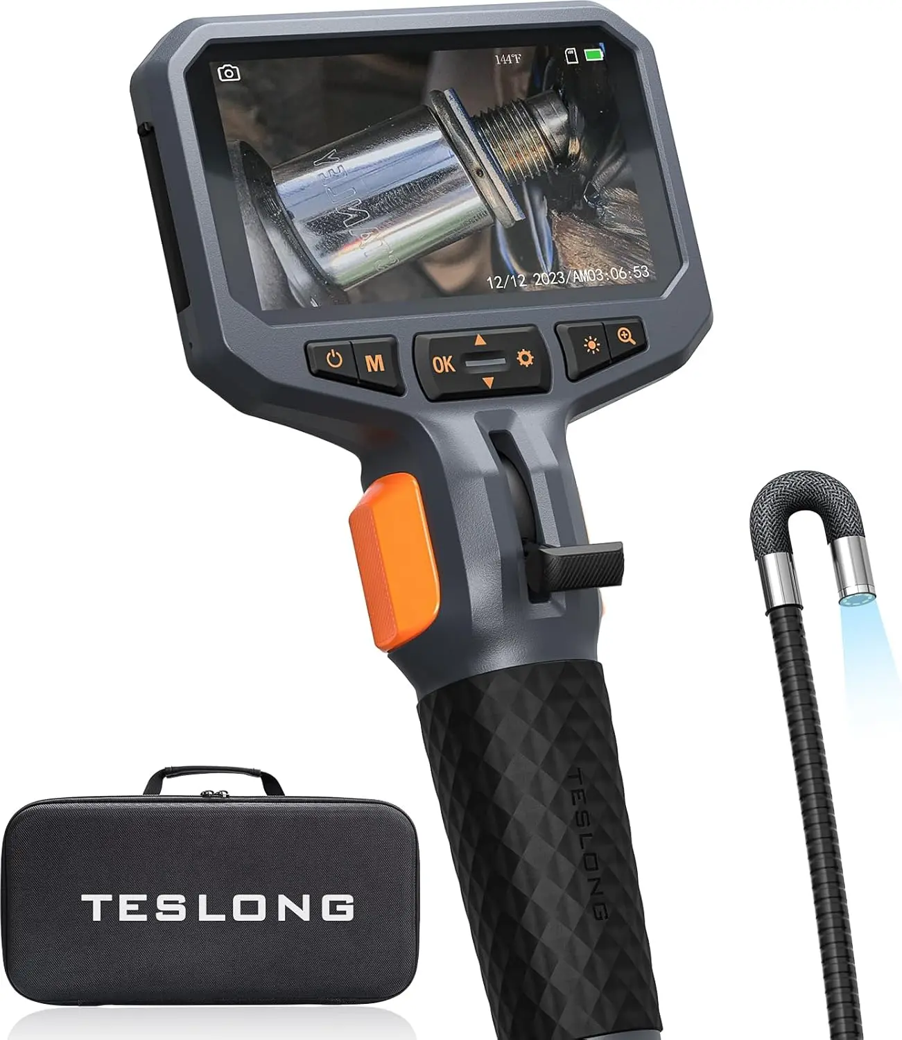 2-Way Articulating Borescope Inspection Camera with Light, 5FT Industrial Endoscope, 2.0MP HD, 8 LED Lights, 210° Articulated Probe, 4.5" IPS Screen, 32GB, IP67 Waterproof for Automotive Engine Wall Repairs