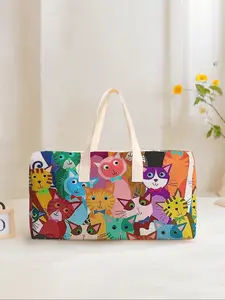 Large Capacity Corduroy Travel Duffel Bag, Cat Print Casual Weekender Bag, Travel Essentials Carryall, Traveling Bag, Perfect for Weekend Getaways & Daily Commuting