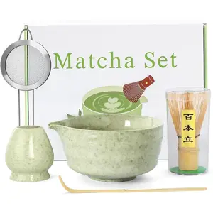 Matcha Whisk Set - 5PCS Matcha Set Includes 17OZ Matcha Bowl with Spout, Bamboo Chasen Whisk with Ceramic Holder, Matcha Scoop and Stainless Sifter, Matcha Kit for Ceremony, Gift for Matcha Lovers