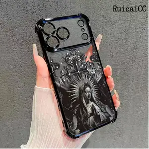 Compatible Phone Case iPhone 17 Pro Max 16 15 Plus Air 14 13 12 11 Virgin Mary Pattern Transparent Full Coverage Four Corners Anti-drop Casing