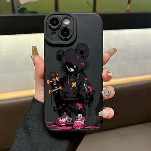 Phone Case: Graffiti Skateboard Street-Cool Bear Frosted Phone Case Skin Friendly Feel Lens Full Coverage Drop Protection for iPhone 17 16 15 13 11 16 Pro 17 Pro Max 12 Pro 14 Pro Max 15 Pro Max 16 Plus 17 Air X XS and XS Max Great Gift Pick