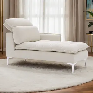 Indoor Chaise Lounge with Lumbar Pillow and Adjustable Headrest, 55"W Modern Left Arm Upholstered Chaise Lounge Chair with Tufted Seat Cushion and Lumbar Pillow, Rack for Living Room/Bedroom Padded Armrests Ergonomic Design