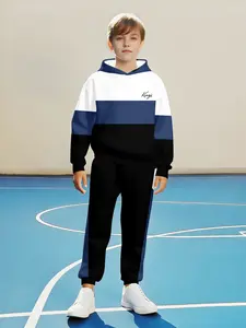 Boys' Striped 3D Digital Print Hoodie Set, Casual Loose Fit Sweatshirt, Sweatpants, Spring & Fall Kids Clothing, Medium Fabric, Regular Length