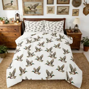 Cute Mallard Duck Comforter Set for Kids Wild Duck Bedding Set,Hunting and Fishing Quilt for Girls Boys Teens Adult Bedroom Rustic Farmhouse Animal Bedding Comforter Sets