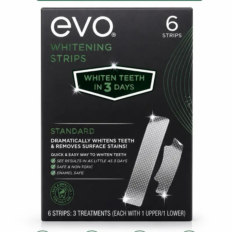 Evo Whitening Strips – 6 Teeth Whitening Strips, 3 Treatments, Enamel Safe, 30-Minute Whitening