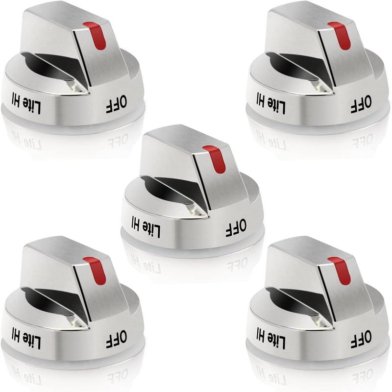 [Upgraded] DG64-00473A Stove Knobs Compatible with  Gas Range/Oven/Stove, Sturdy Stainless Steel Reinforcement Ring, Top Burner Control Dial Knob Range Oven Replacement (5 Pack)
