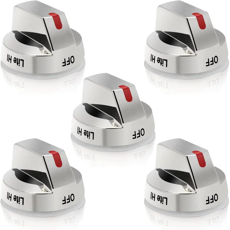 [Upgraded] DG64-00473A Stove Knobs Compatible with  Gas Range/Oven/Stove, Sturdy Stainless Steel Reinforcement Ring, Top Burner Control Dial Knob Range Oven Replacement (5 Pack)
