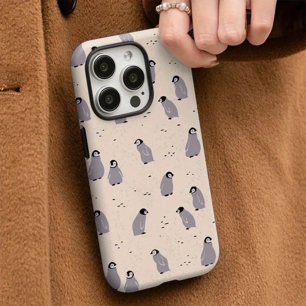 Penguin pattern 2-in-1 phone case, protective cover for iPhone 11 12 13 14 15 16 Pro Max Pro Plus, compatible with Samsung Galaxy S25 S24 S23 Ultra Local Personalized