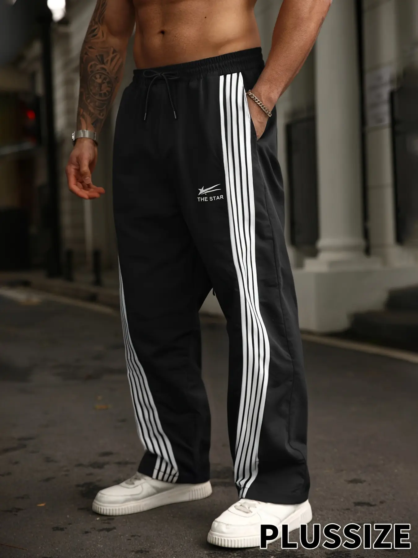 Men's Oversized Sporty Long Pants, Casual Drawstring Waist Woven Fabric, Comfortable All-Season Running & Cycling Joggers, Workout Casual Baggy, Sports Jogging Pants