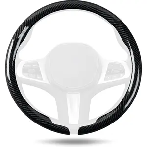 Carbon Fiber Steering Wheel, Ultra-Thin Car Steering Wheel,Comfortable & Breathable Microfiber,Universal Fit for Most Cars, Bright Black