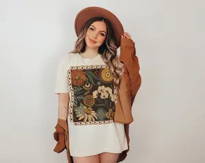 Boho Floral Cottagecore Shirt, Fall Flowers Nature Tshirt, Wildflower Garden T-Shirt, Gift for Flower Lover, Hippie Botanical Fall Clothing