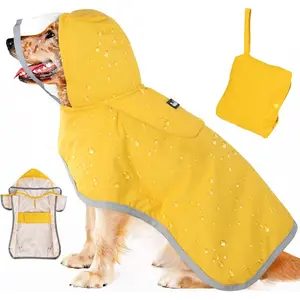 Dog Raincoat, Waterproof with Reflective Strip, Adjustable Lightweight Raincoat for Large Medium Small Dog, Yellow rainy day
