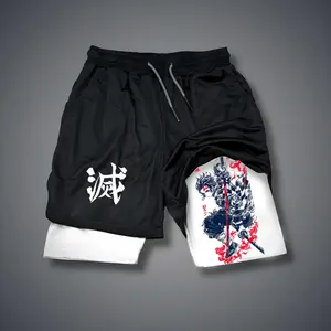 Demon Slayer Kamado Tanjirou  80s 90s summer men shorts for men jorts outfit men graphic shorts Double-layer sports shorts Comfortable short shorts summer