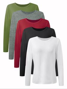women's solid long sleeve tee, basic casual round neck t-shirt for fall & winter, women's top for daily wear