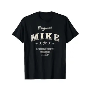 Menswear Short-Sleeve Round Neck Fitted T-Shirt - Mikes Limited Edition Mike Logo & Signature, Black & White Iconic Print, Comfortable Cotton Crew Neck, Slight Stretch Regular Fit Casual Streetwear Top (Sizes S-XL), Year-Round Wear Graphic Crewneck