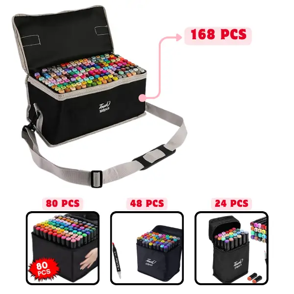 Premium Dual Tip Art Markers Set – 24/48/80/168 Set – Alcohol-Based, For Sketching, Coloring & Drawing