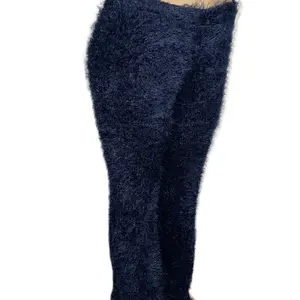 Women's Midnight Blue Fuzzy Pants - Perfect for a Cozy Night Bottom  Comfort Leggings Womenswear Comfortable Elastic Flared