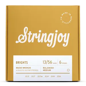 Stringjoy 13-56 Medium Gauge Brights - 80/20 Bronze Acoustic Guitar Strings