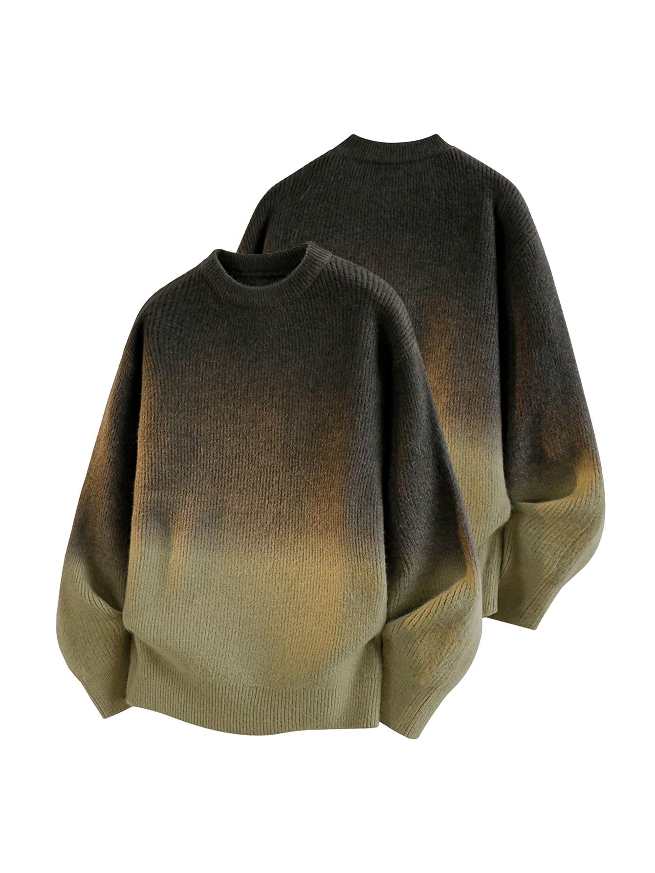 CCCMAI Gradient Crewneck Knitwear for Men Japanese Korean Style Retro High-Quality Elastic Sweater Loose Smart Casual Crewneck Sweater Menswear Pullover Tops Long Sleeve