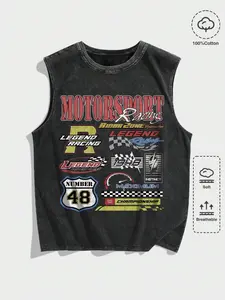 Men's Fitted Sleeveless Geometric Pattern Sporty Tank Top Vests, Without Button or Zipper, No Collar Design, Ideal for Summer Wear