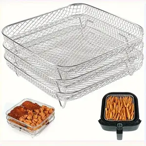 3-Tier Stackable Square Air Fryer Rack, 3pcs Stainless Steel Dehydrator Rack, Air Fryer Accessories Universal Fit for Most Square Air Fryers