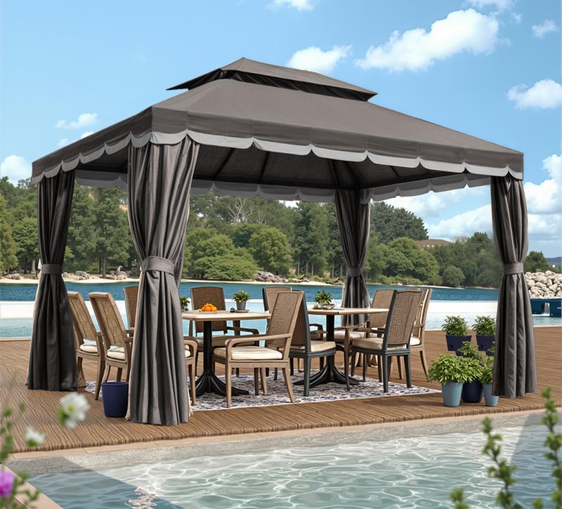 Gaptainer Outdoor Gazebo for Patio,10x13 Gazebo Canopy Tent with Mosquito Netting & Curtains,Party Tent Shelter with Waterproof Sunshade Double Vented Roof for Garden,Deck,Backyard,Lawn