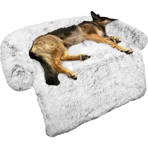 Comfortable dog bed, soft plush dog cushion, designed to protect furniture, comes with a removable and washable cover, suitable for large, medium, and small dogs and cats (large size, light gray)