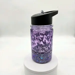 10oz Butterfly Reverse Lava Snow Globe Tumbler with Purple Glitter and Black Lid for Stylish Hydration