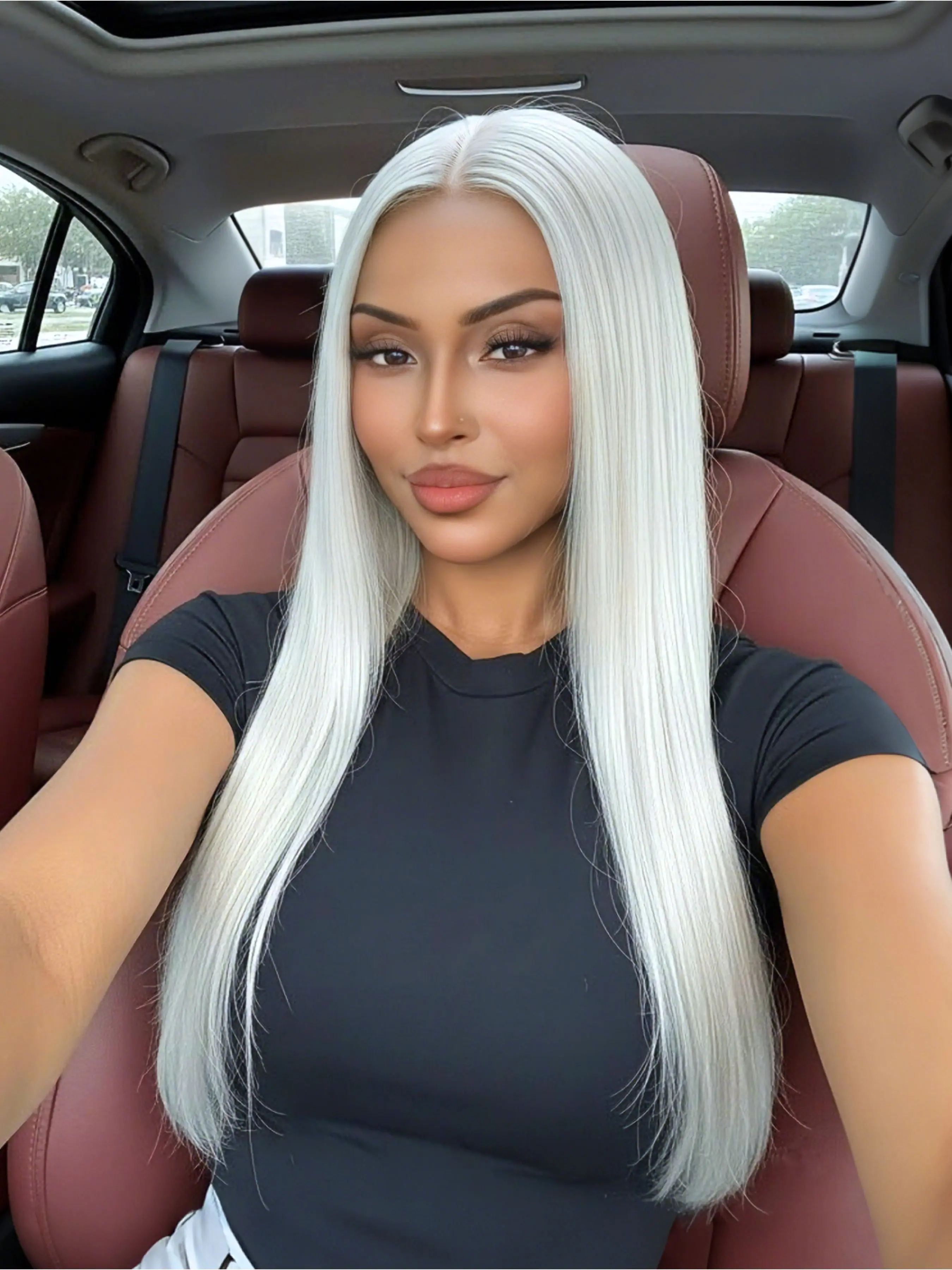 Ash Gray Straight Lace Front Wig 13x4 HD Transparent Lace 28 Inch Heat Resistant Soft Synthetic Hair Synthetic Wigs Pre Plucked Realistic Illusion Hairline Free Parting for Women Party & Cosplay Wear