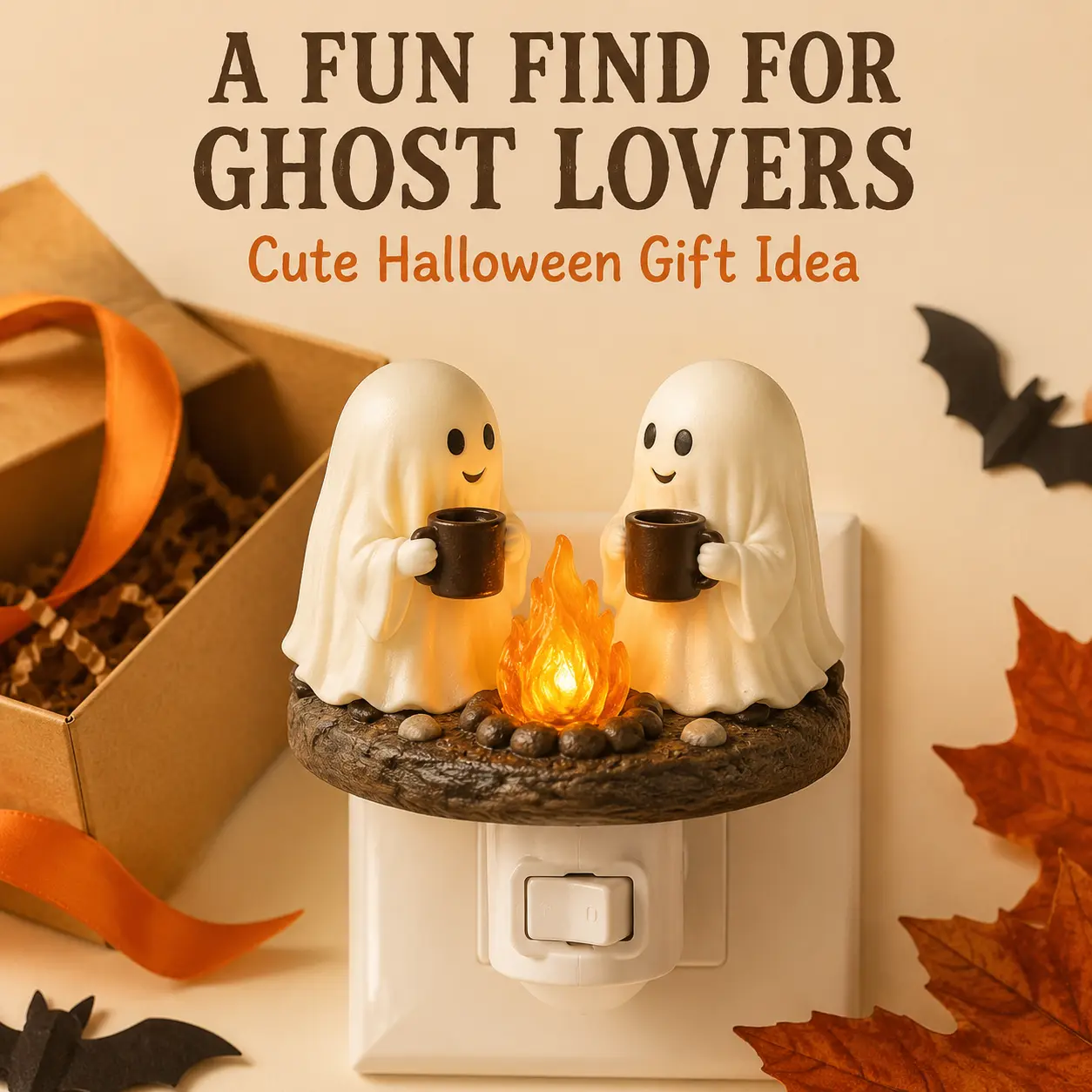 3D Flickering Campfire Plug-In Night Light, Halloween & Christmas Character LED Nightlight, Cute Indoor Holiday Decoration for Bedroom, Hallway and Gifts, Resin