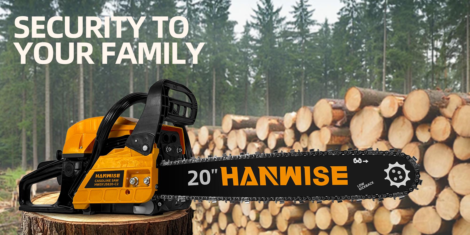 HANWISE Gas Chain Saw | 20 inch Heavy duty Cordless Gasoline Chain Saw, Suitable for Forestry/Wood Cutting | 2-stroke Professional Chain Saw, Used for Garden/Farm/Courtyard Gifts | Perfect Gift for New Year/Valentine's Day