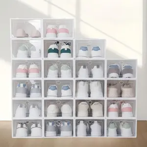 12 Piece Plastic Shoe Box Set, Transparent Storage Containers, Dorm Room Footwear Organizer, Space Saving Foldable Home Entrance Rack