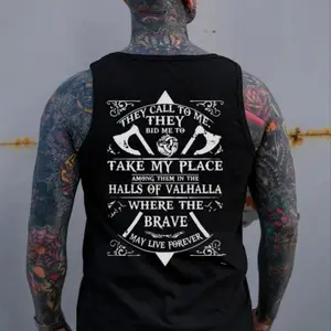 Norse Mythology Graphic - Motivational Viking  Black Print Tank Top- Tattoo Street Wear Casual Cotton Shirt, Unisex, Minimalist Style, Trending for Men & Women