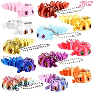 5pcs 3D Printed Animal Keychains, Flexible Hinged Design, Sensory Fidget Keychain, Stress Relief Gifts, Adult Party Souvenirs, Bulk Pack Small Accessories