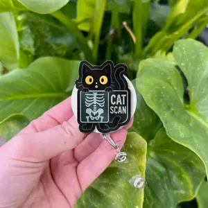 Funny Cat Scan Badge Reel, Black Cat X-Ray ID Holder, Cute Gift for Nurses, Radiology Techs, Medical Staff, Retractable Badge Clip