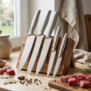 5-Piece 9cr18 Steel Kitchen Knife Set with Non-slip Handles, Complete Cutlery Set for Everyday Meal Prep
