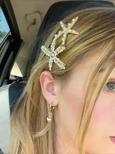 3pcs Vintage Faux Pearl Decor Starfish Shaped Hair Clip Stylish Hair Bun Maker Accessory, Suitable For Women And Girls For Daily Wear, Head Accessories, Hair Accessories For Women,