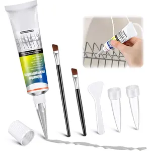 Household 1.7oz Grey Vinyl Dishwasher Rack Repair Coating Set, Rust Touch-Up Paint Kit with Brush, Cleaning, Insulation, Waterproof, High-Low Temperature Resistant