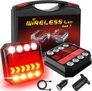 Wireless Magnetic LED Trailer Light, Ip67 Waterproof Rechargeable Wireless Trailer Tow Lights Kit, Tail Stop Turn Signal License Plate Lights for 12V RV Pickup Trucks Marine Boats