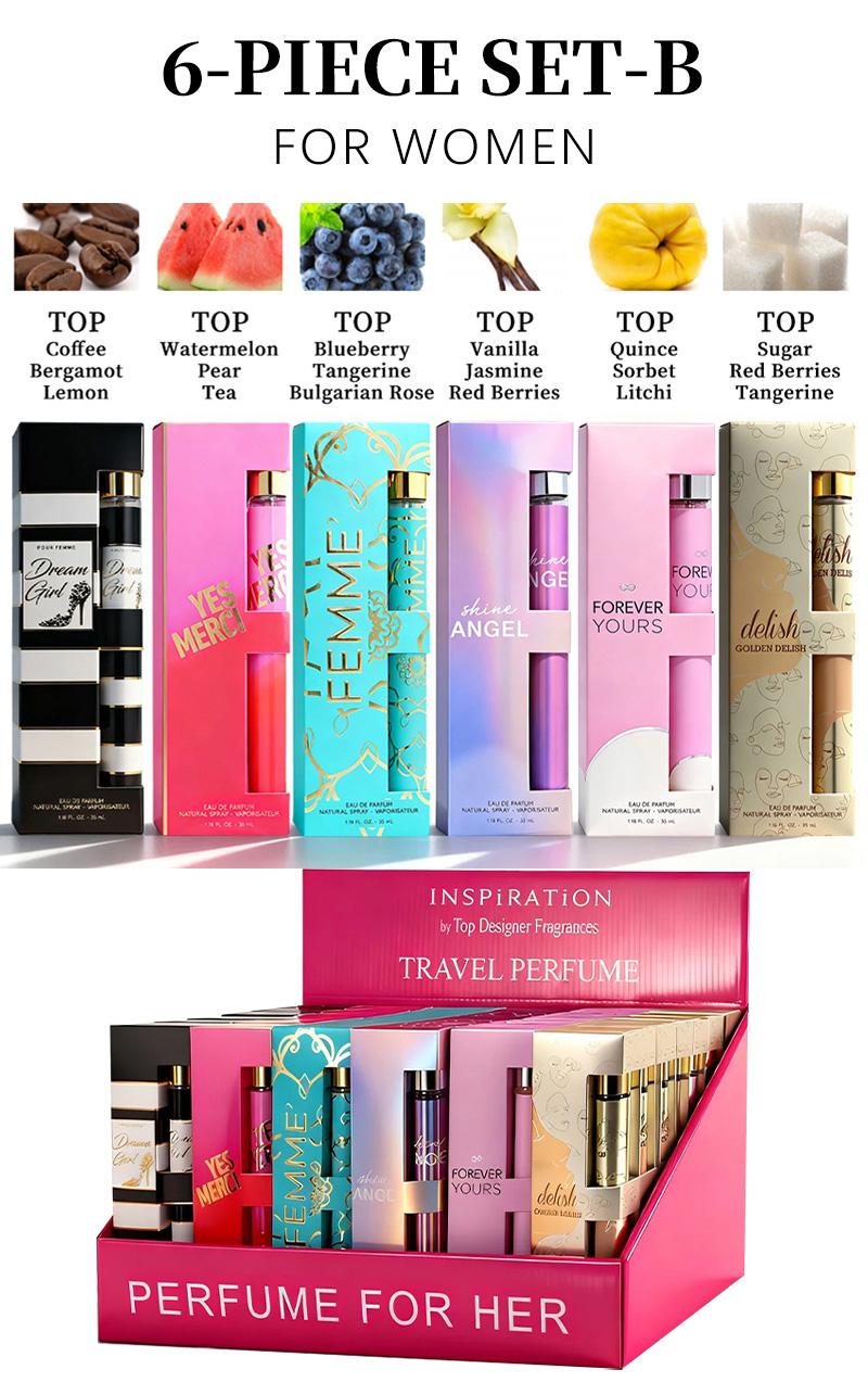 6-Piece Set Women's Eau De Parfuma Fragrance Spray, Travel Size Perfume, Long-Lasting , 6 Different Scents, Perfect For Dating, Daily Life, Parties,Gift Giving, 1.18 fl oz/35 ml Each Bottle