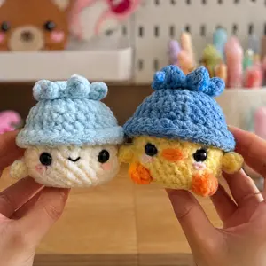 Baby Duck Crochet Plush, Cute Amigurumi Duck with Animal and Fruit Hats, Handmade Gift Idea