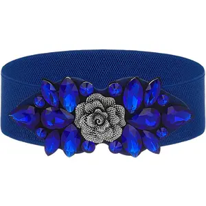 Rhinestone Stretch Belt Black Wide Formal Belt Women Red Belts Elastic Dressy Waist Accessories