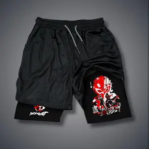 Persona 5 Game 80s 90s Double-Layer Sports Shorts Graphic Shorts Black Camo Streetwear Shorts Men Outfits Men Vacation Outfits Shorts
