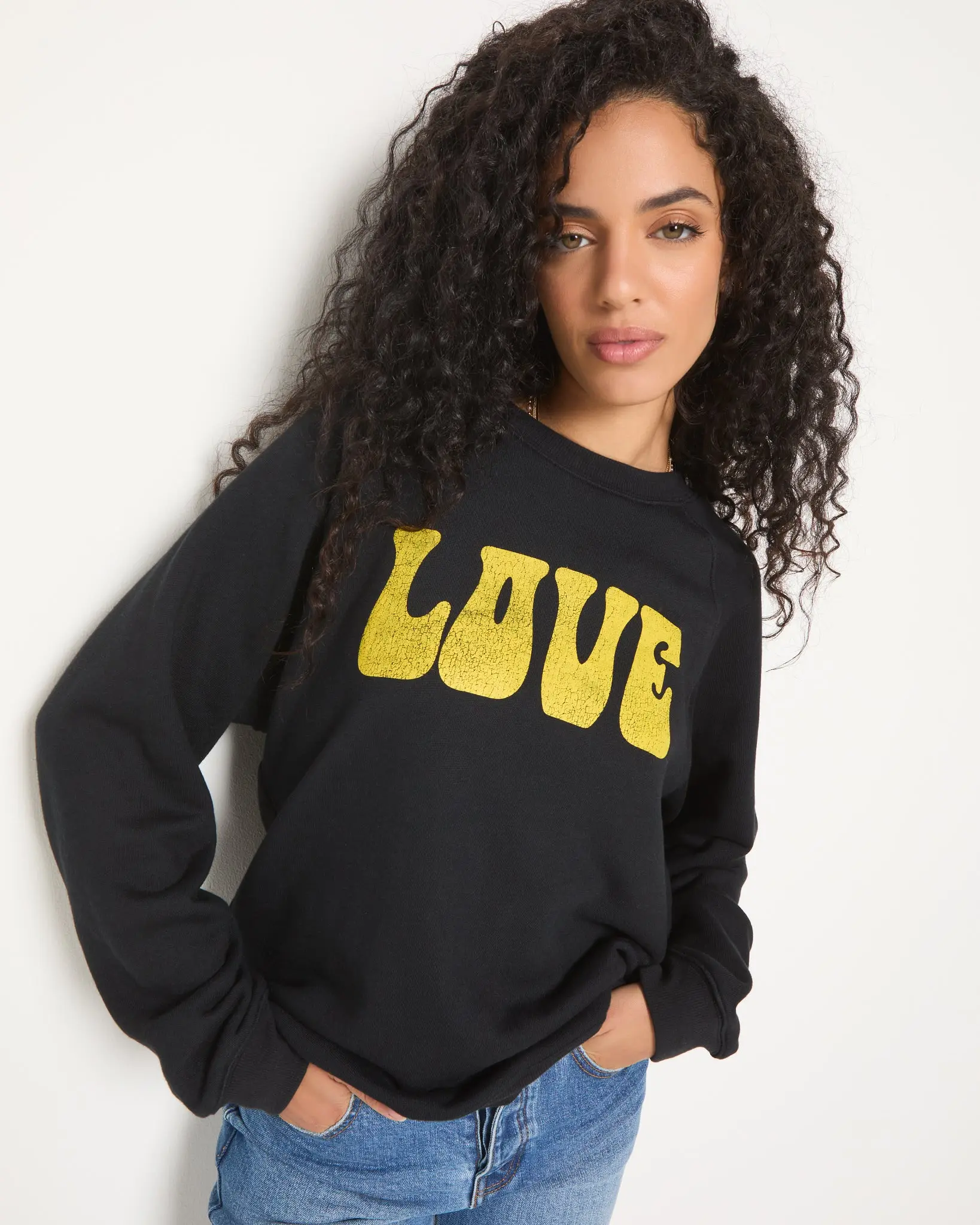 Love Graphic Raglan Sweatshirt, Retro Oversized Pullover Top for Women, Casual Long Sleeve Made in the USA, Tops, Fit, Statement, Twist, 80S Aesthetic, Hoodie, Longsleeves