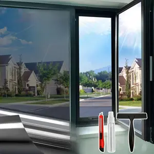 One Way Window Privacy Film See Out Not in, Window Tint for Home, Reflective Mirror Glass Windows Coverings Sun Heat UV Blocking, Black-Silver, 17.5" X 78.7"