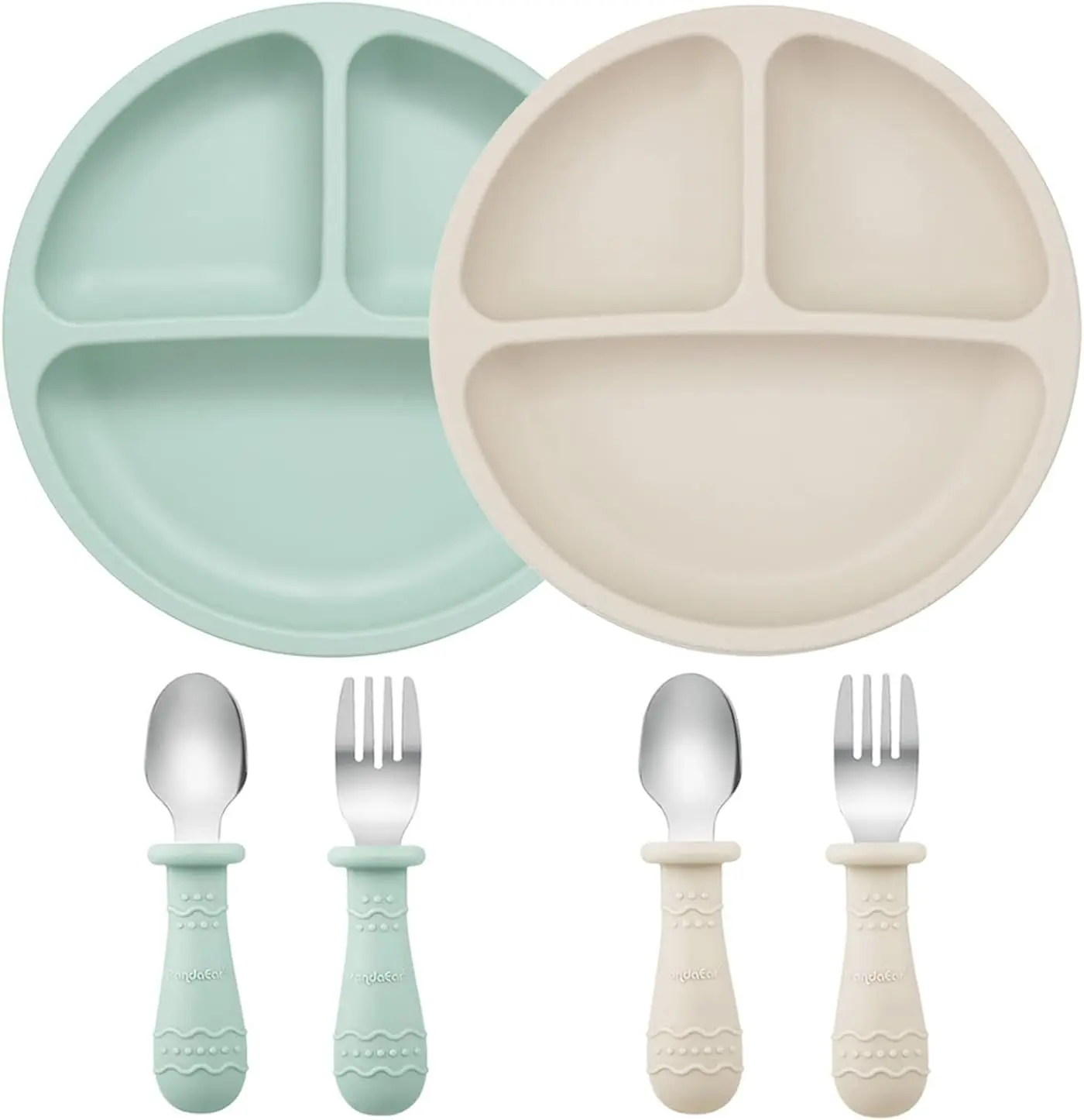 2 Pack Baby Feeding Set, Silicone Divided Plates with Spoons & Forks for Toddlers, BPA Free Suction Plate Baby Food Tray for Self Feeding Kids